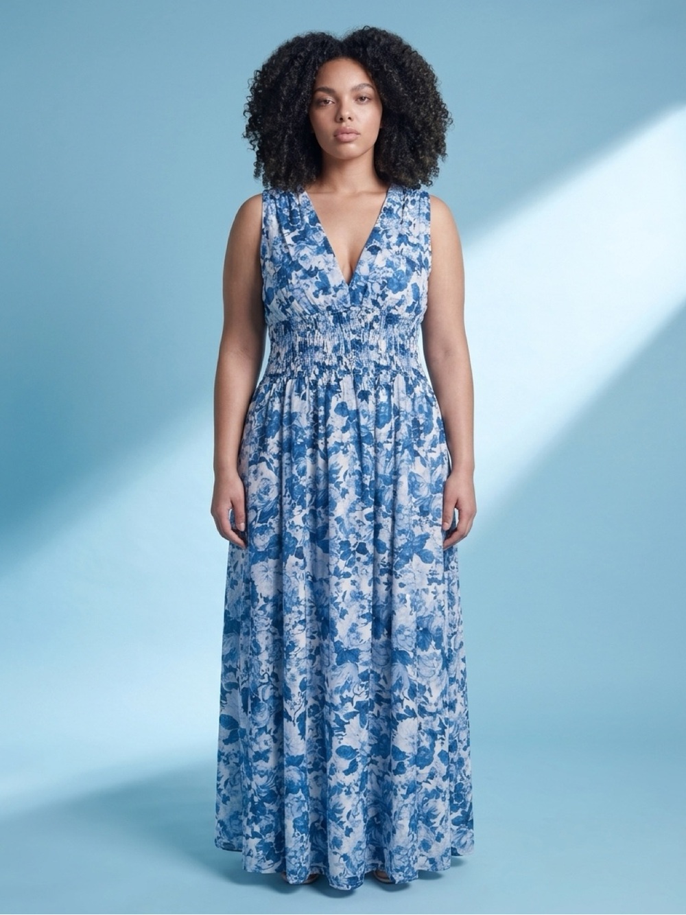 Abercrombie & Fitch Blue and Cream Floral Smocked Maxi Dress - Picture 2 of 8